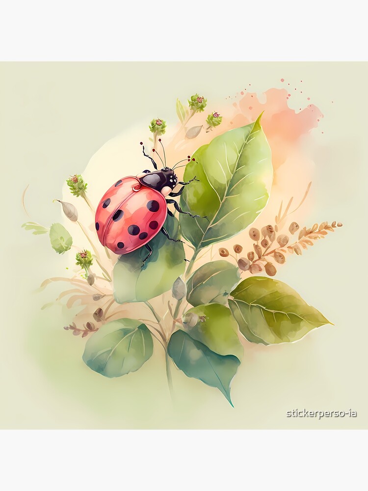 Aperçu 2 sur 2. Carte de vœux avec l'œuvre Arrivée du printemps - la coccinelle créée et vendue par stickerperso-ia.