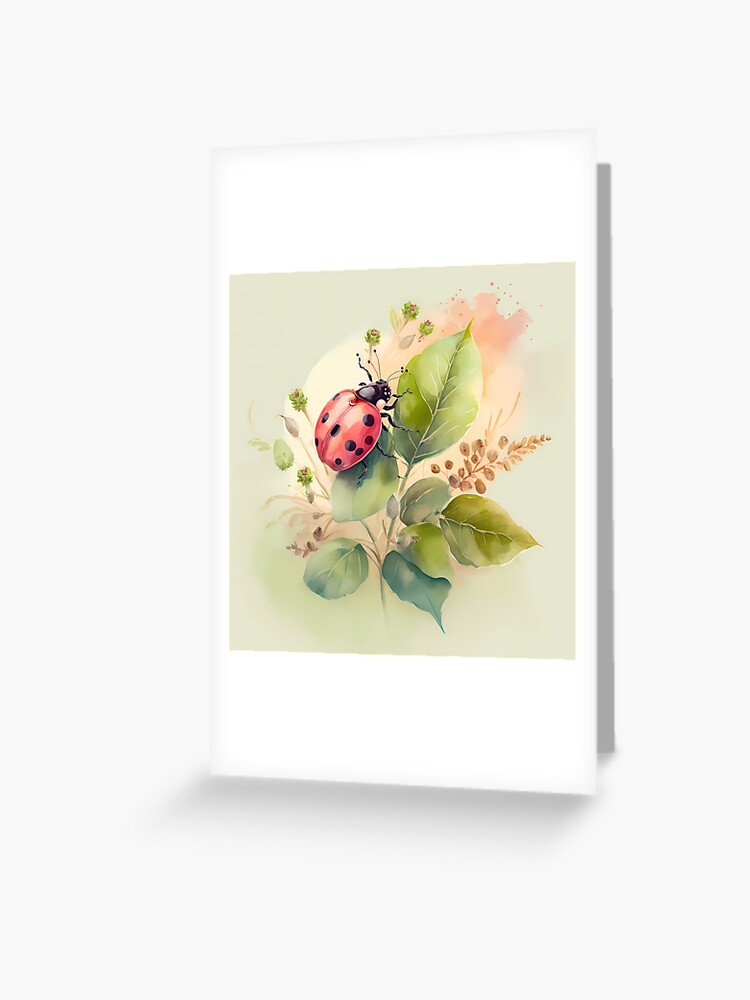 Aperçu 1 sur 2. Carte de vœux avec l'œuvre Arrivée du printemps - la coccinelle créée et vendue par stickerperso-ia.