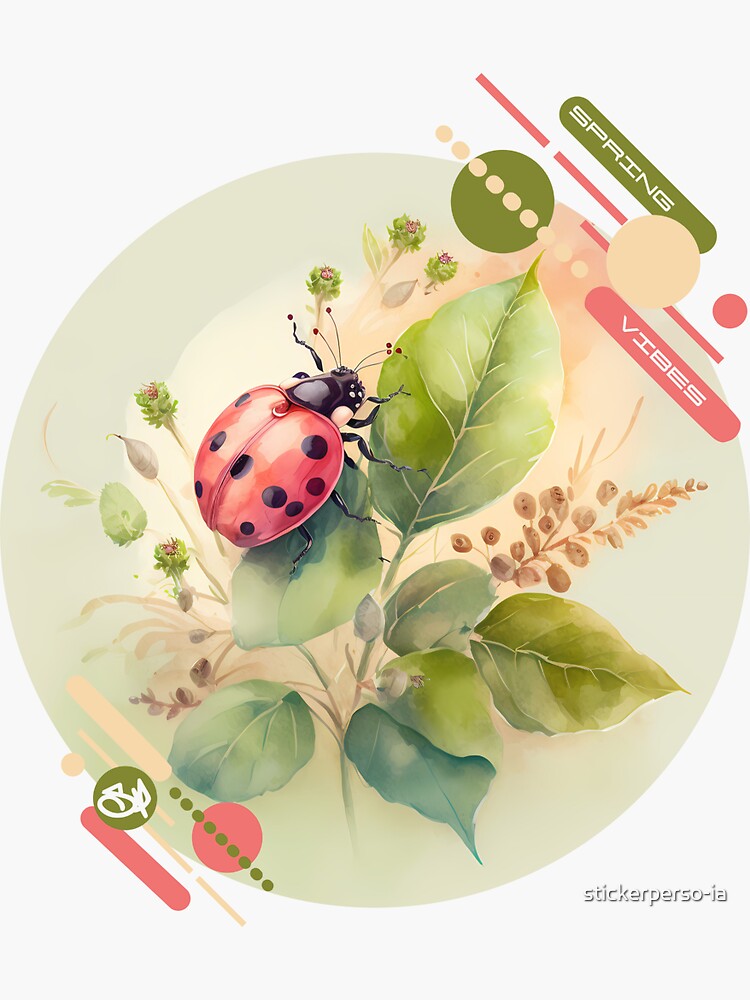Aperçu 3 sur 3. Sticker avec l'œuvre Arrivée du printemps - la coccinelle créée et vendue par stickerperso-ia.