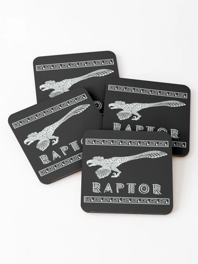 Thumbnail 1 of 5, Coasters (Set of 4), Aztec Raptor - white designed and sold by dlrdesignlab.