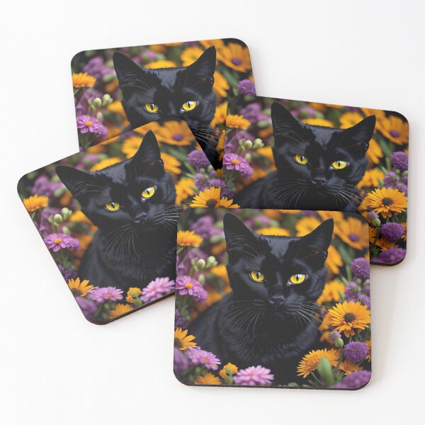 Item preview, Black Cat in Orange Pink Flowers by Perceptual Paradox Creations designed and sold by hobbit73.