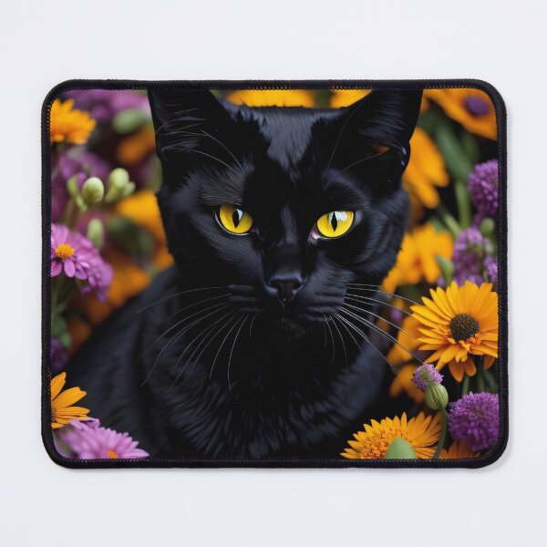 Item preview, Black Cat in Orange Pink Flowers by Perceptual Paradox Creations designed and sold by hobbit73.