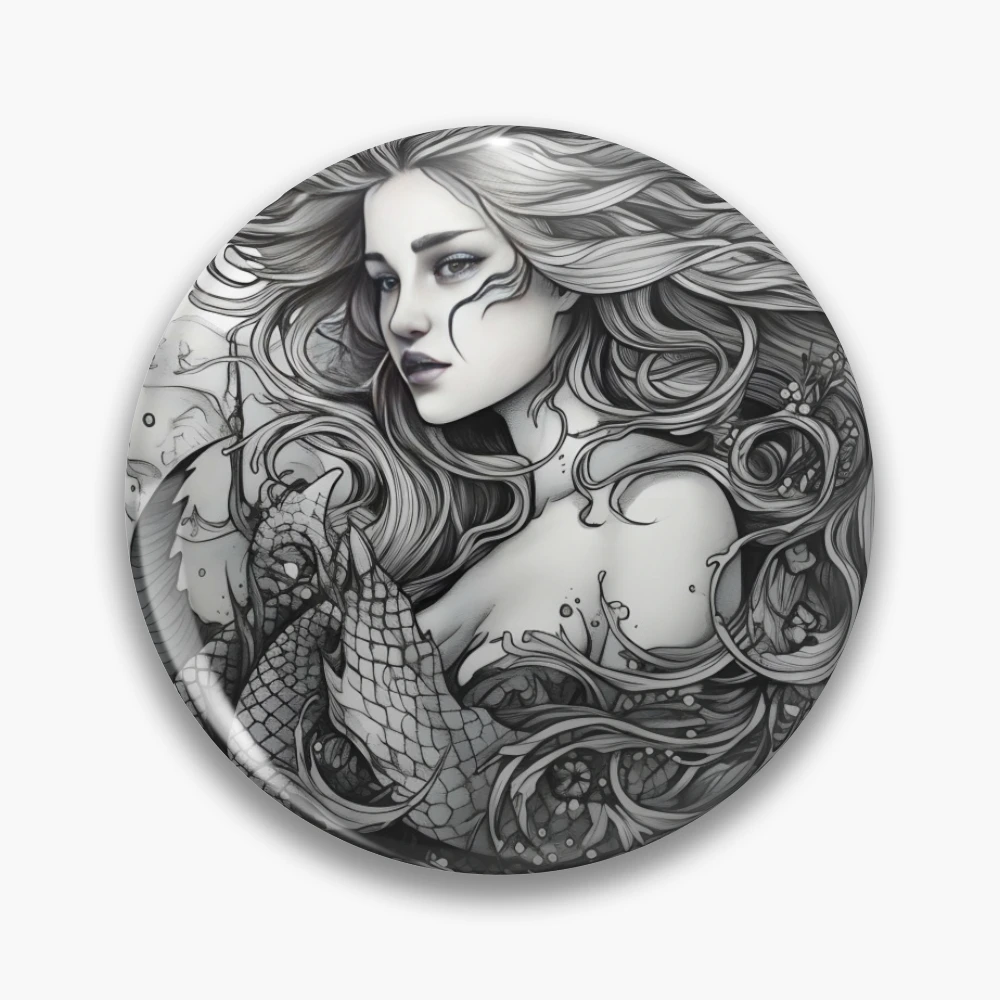 Buy Feminine Swimming Mermaid With Moon Black & Grey Printable Tattoo Design  Instant Download Online in India - Etsy