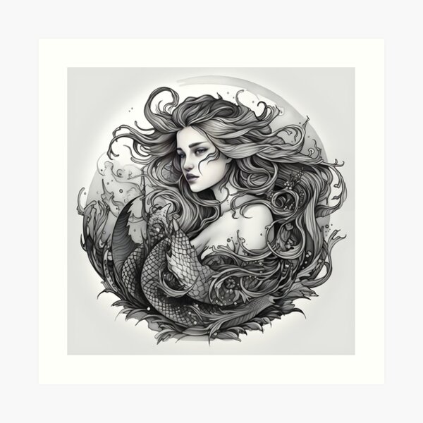 Black and White Mermaid Sleeve Tattoos