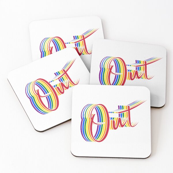 Item preview, OUT rainbow LGBT+ Pride gay lesbian bi typography designed and sold by incurablehippie.