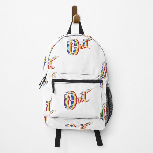 Item preview, OUT rainbow LGBT+ Pride gay lesbian bi typography designed and sold by incurablehippie.