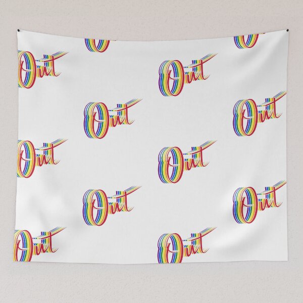 Item preview, OUT rainbow LGBT+ Pride gay lesbian bi typography designed and sold by incurablehippie.
