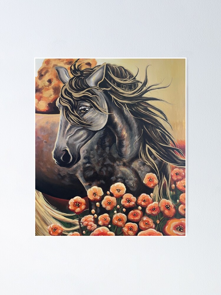 Paintings purchases and artwork original Signed Rojo Gold Stallion acrylic on canvas