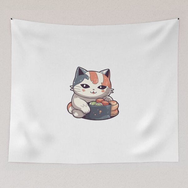 Item preview, Cute Cat Eating Sushi designed and sold by HandCraftedArt.