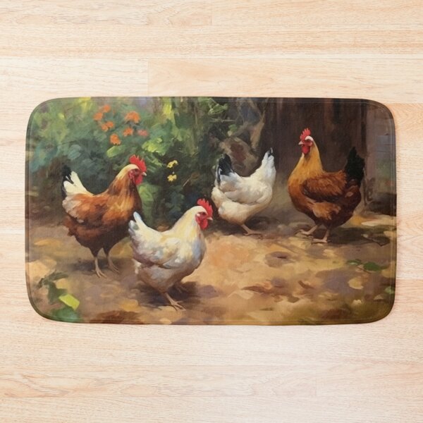 Item preview, Vintage oil painting of hens in a charming henhouse designed and sold by mliotard.