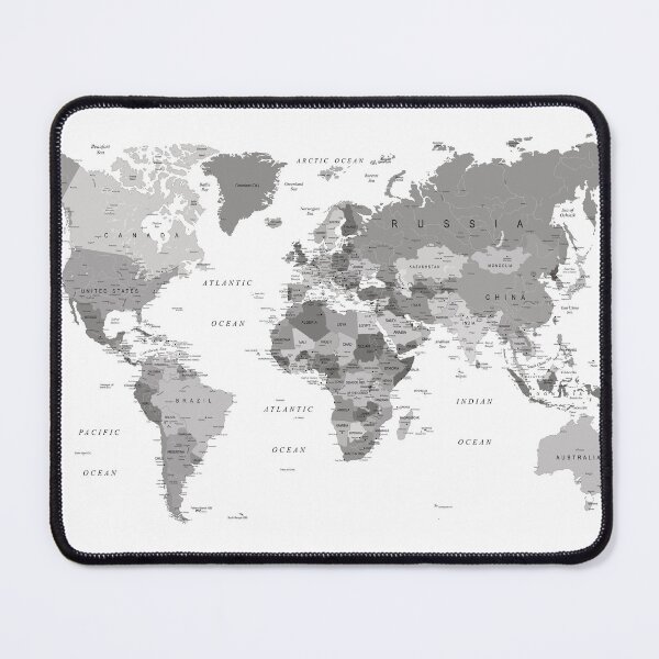 Item preview, Detailed World Map in grey designed and sold by UrbanEpiphany.