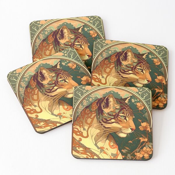 Item preview, Vintage Art Nouveau Alphonse Mucha Inspired Tiger Design designed and sold by entwithanaxe.