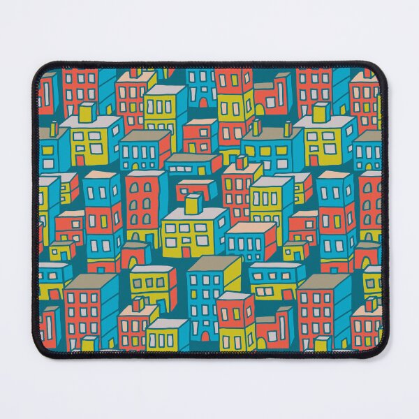 Item preview, DOWNTOWN Urban City Architecture Buildings Highrises Skyscrapers in Retro Red Yellow Blue Teal - UnBlink Studio by Jackie Tahara designed and sold by Jackie Tahara of UnBlink Studio.