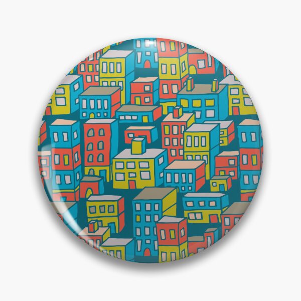 Item preview, DOWNTOWN Urban City Architecture Buildings Highrises Skyscrapers in Retro Red Yellow Blue Teal - UnBlink Studio by Jackie Tahara designed and sold by Jackie Tahara of UnBlink Studio.