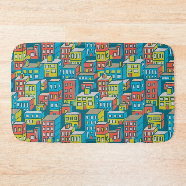 Item preview, DOWNTOWN Urban City Architecture Buildings Highrises Skyscrapers in Retro Red Yellow Blue Teal - UnBlink Studio by Jackie Tahara designed and sold by Jackie Tahara of UnBlink Studio.
