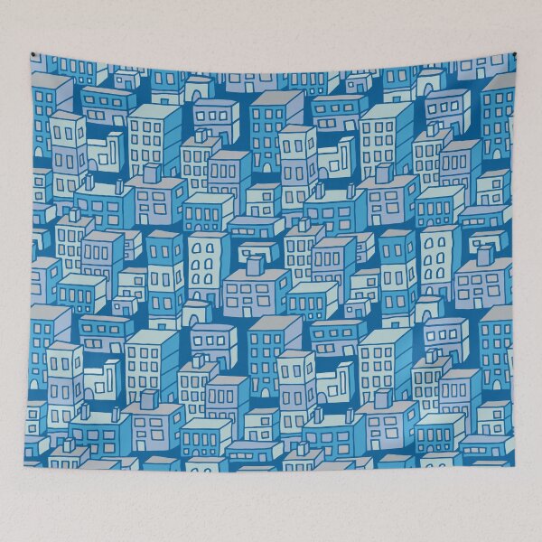 Item preview, DOWNTOWN Urban City Architecture Buildings Highrises Skyscrapers in Retro Blue Gray Lavender Mint - UnBlink Studio by Jackie Tahara designed and sold by Jackie Tahara of UnBlink Studio.