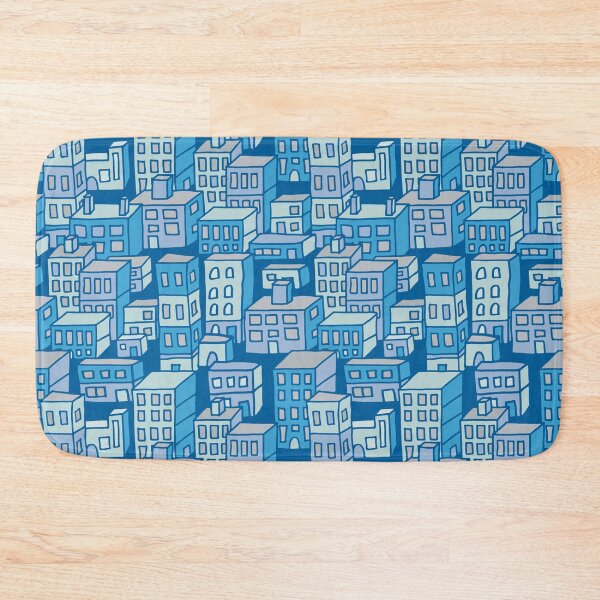Item preview, DOWNTOWN Urban City Architecture Buildings Highrises Skyscrapers in Retro Blue Gray Lavender Mint - UnBlink Studio by Jackie Tahara designed and sold by Jackie Tahara of UnBlink Studio.