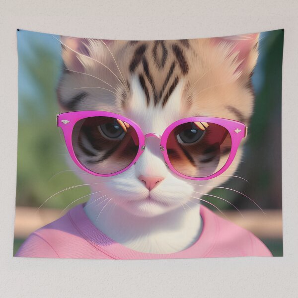 Item preview, Adorable Kitten with Pink Glasses - Modern Digital Art designed and sold by Ai-michiart.