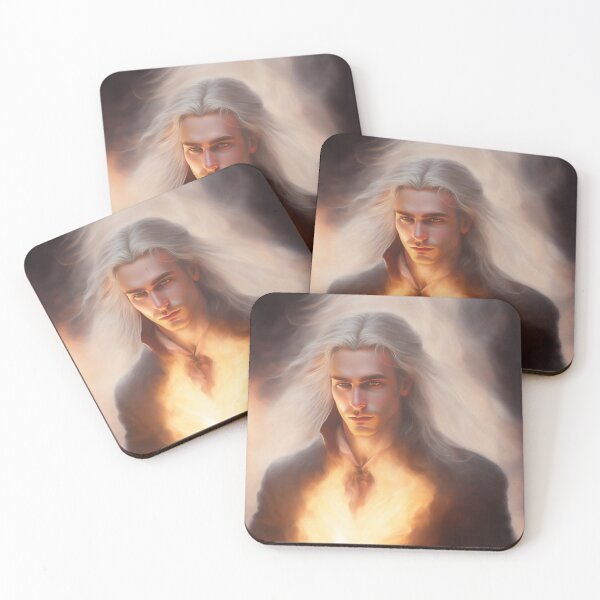 Item preview, Long white hair man with chest on fire, artsy designed and sold by adastra4.