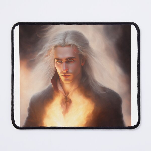 Item preview, Long white hair man with chest on fire, artsy designed and sold by adastra4.