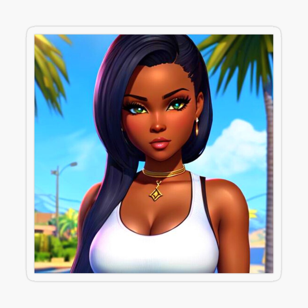 Pretty Black Girl On The Beach Cartoon (AI Art)