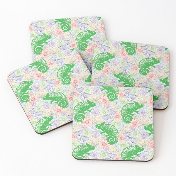 Item preview, CHAMELEONS JUST WANNA HAVE FUN Cute Reptile Lizard with Rainforest Jungle Flowers in Jungle Green - UnBlink Studio by Jackie Tahara designed and sold by Jackie Tahara of UnBlink Studio.