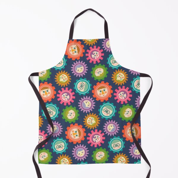 Item preview, KIDS TEAMWORK Happy Positive Children's Faces in Tech Mechanical Science Engineering STEM Gears Bright Multi-Colours on Dark Blue - UnBlink Studio by Jackie Tahara designed and sold by Jackie Tahara of UnBlink Studio.