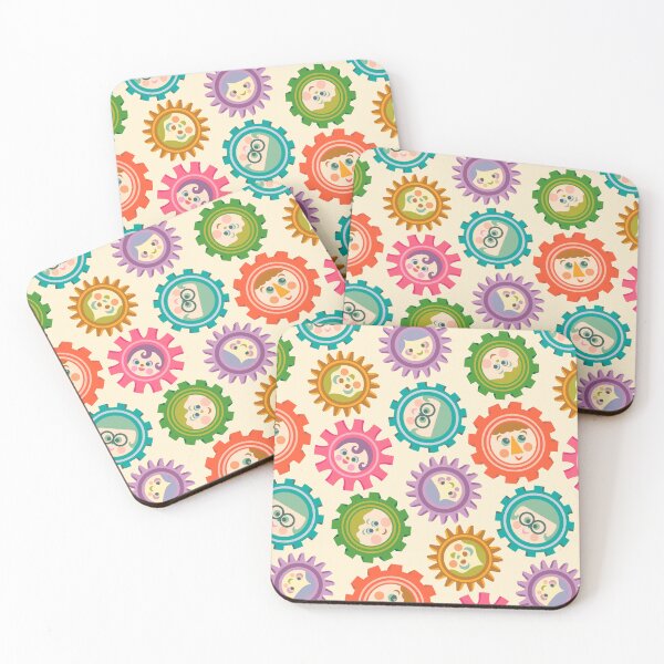 Item preview, KIDS TEAMWORK Happy Positive Children's Faces in Tech Mechanical Science Engineering STEM Gears Bright Multi-Colours on Cream - UnBlink Studio by Jackie Tahara designed and sold by Jackie Tahara of UnBlink Studio.