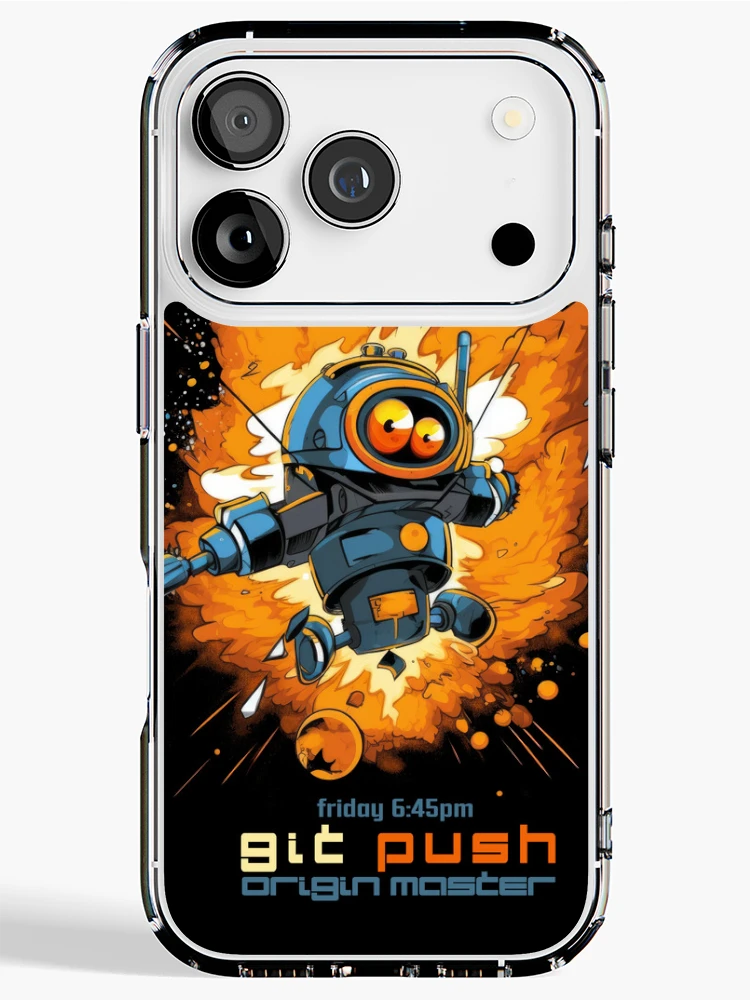 Thumbnail 1 of 5, iPhone Case, Exploding Robot - git push origin master designed and sold by Tee-Magination.