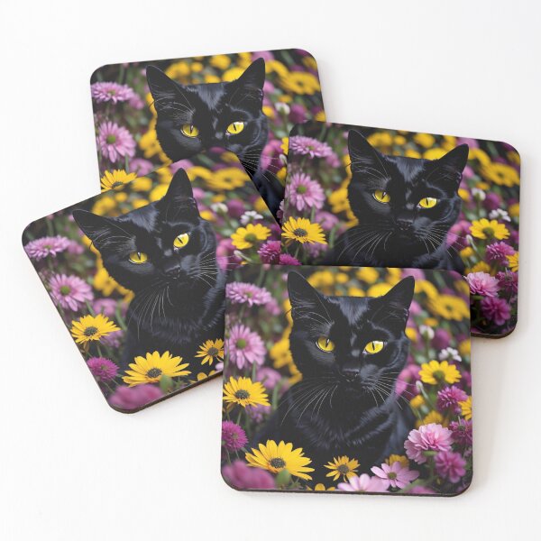 Item preview,  Black Cat in Yellow Pink Flowers by Perceptual Paradox Creations designed and sold by hobbit73.