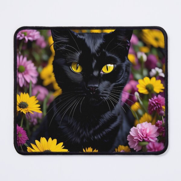 Item preview, Black Cat in Yellow Pink Flowers by Perceptual Paradox Creations designed and sold by hobbit73.