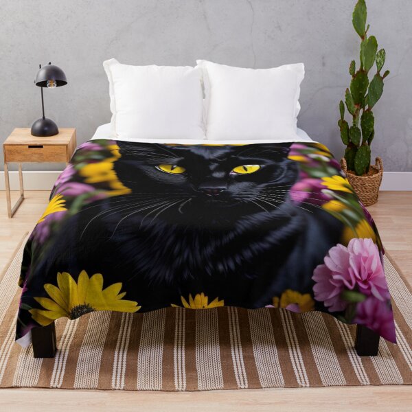 Item preview, Black Cat in Yellow Pink Flowers by Perceptual Paradox Creations designed and sold by hobbit73.