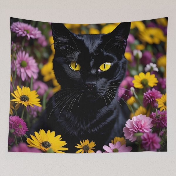 Item preview,  Black Cat in Yellow Pink Flowers by Perceptual Paradox Creations designed and sold by hobbit73.