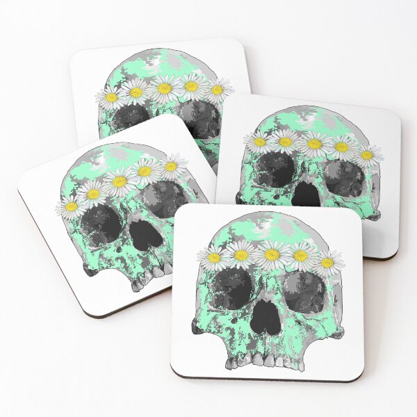 Item preview, Mint green skull with daisies  designed and sold by m-yoga-store.