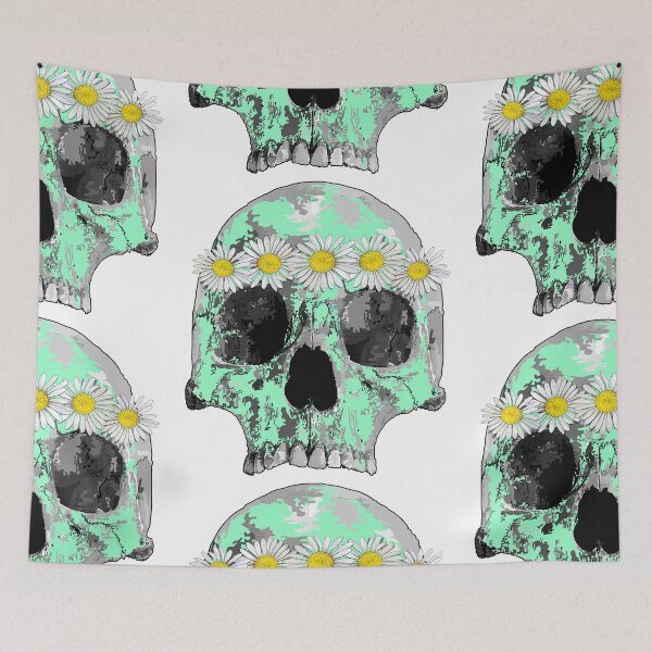 Item preview, Mint green skull with daisies  designed and sold by m-yoga-store.