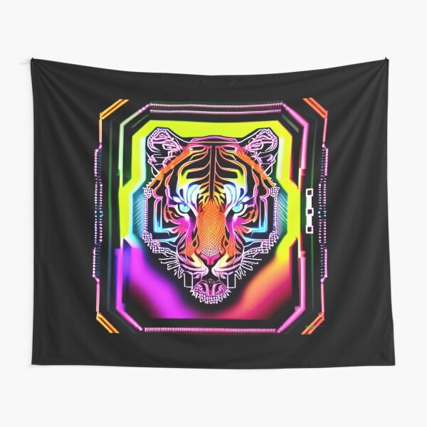Trippy Psychedelic Neon Tigers 8 Tapestry