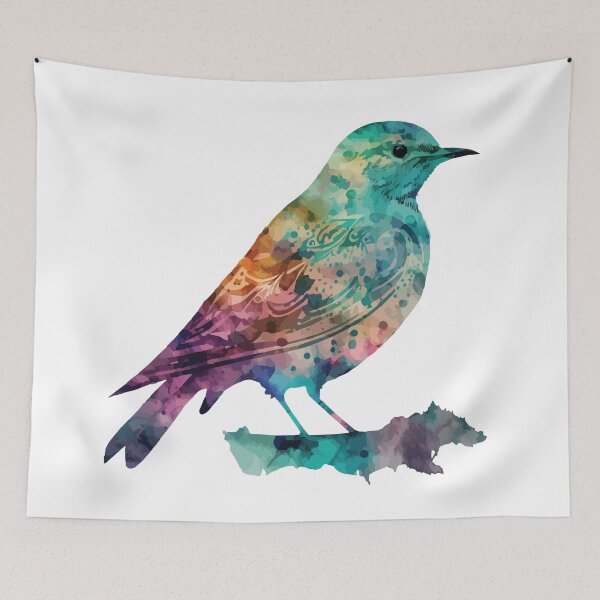 Aperçu de l'œuvre Un oiseau avec un motif aquarelle bohème dans des tons doux - Boho Animals créée et vendue par GVRDesign.