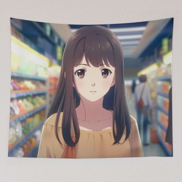 Item preview, Cute Anime Girl Shopping at Supermarket - Anime Wallpaper designed and sold by KAIGAME Art.