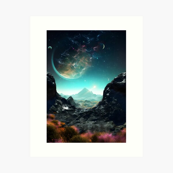Item preview, Far Off World In Time and Space Fantasy SciFi Poster designed and sold by RarefiedAir.