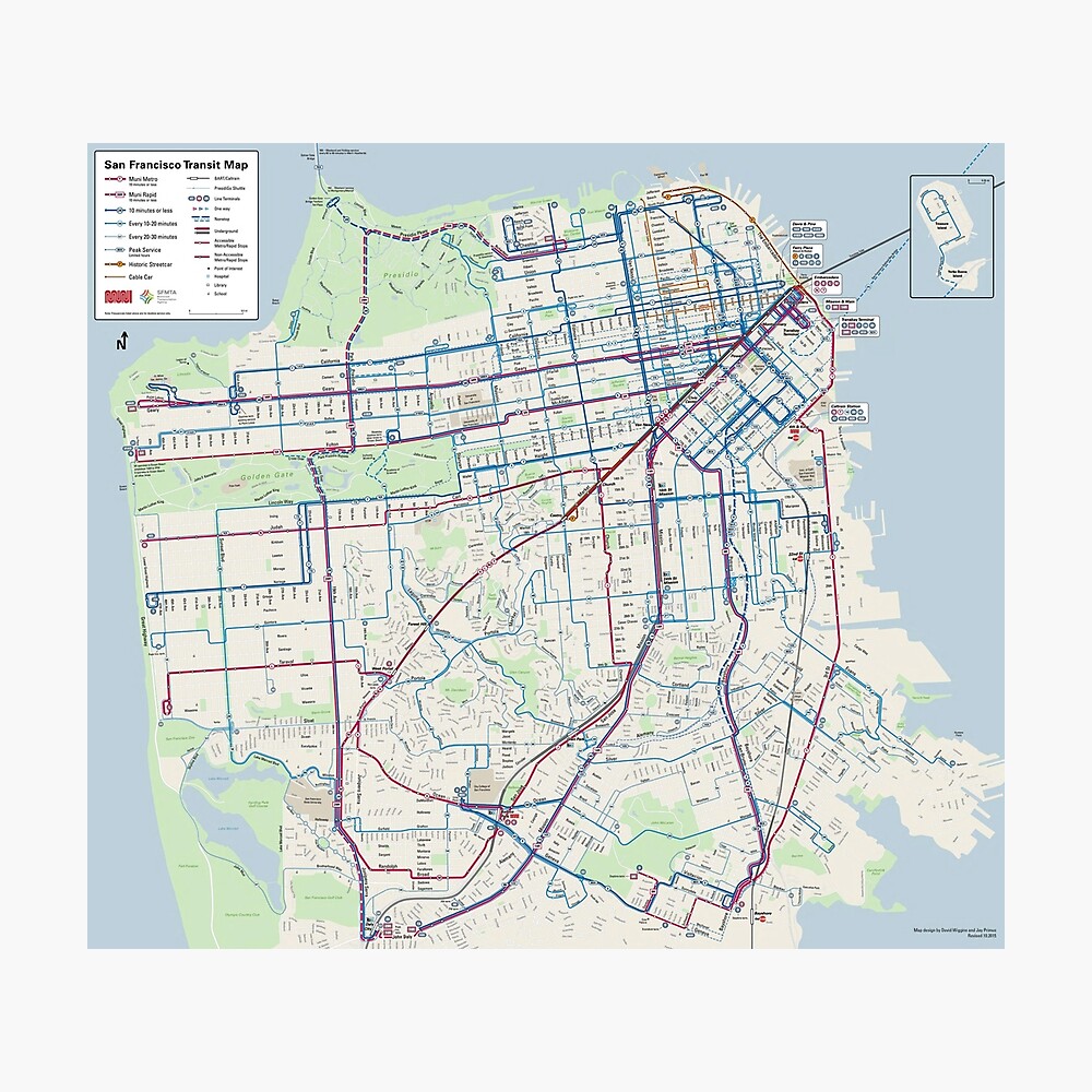 San Francisco Transit Map - United Claims Photographic Print photo relating to San Francisco Maps Printable titled San Francisco Transit Map - United Suggests Photographic Print