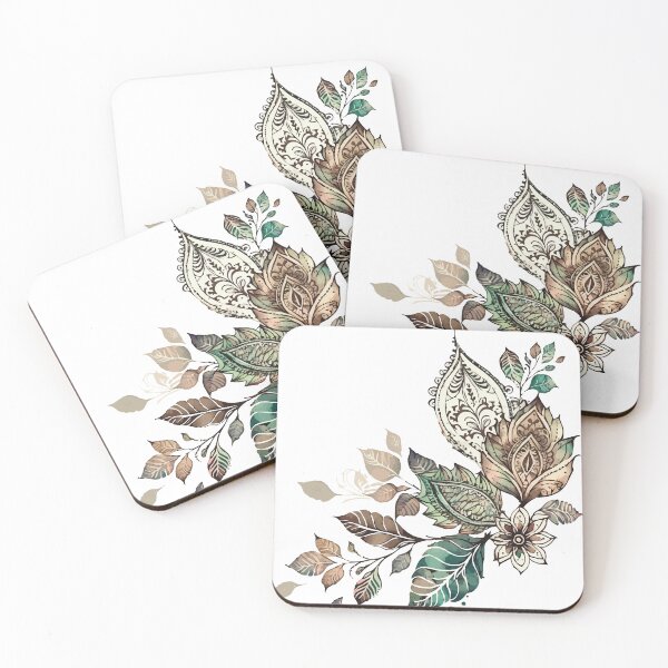 Item preview, A Bohemian Watercolor of Flowers and Leaves in Teal and Sephia - Boho Chic Patterns designed and sold by GVRDesign.