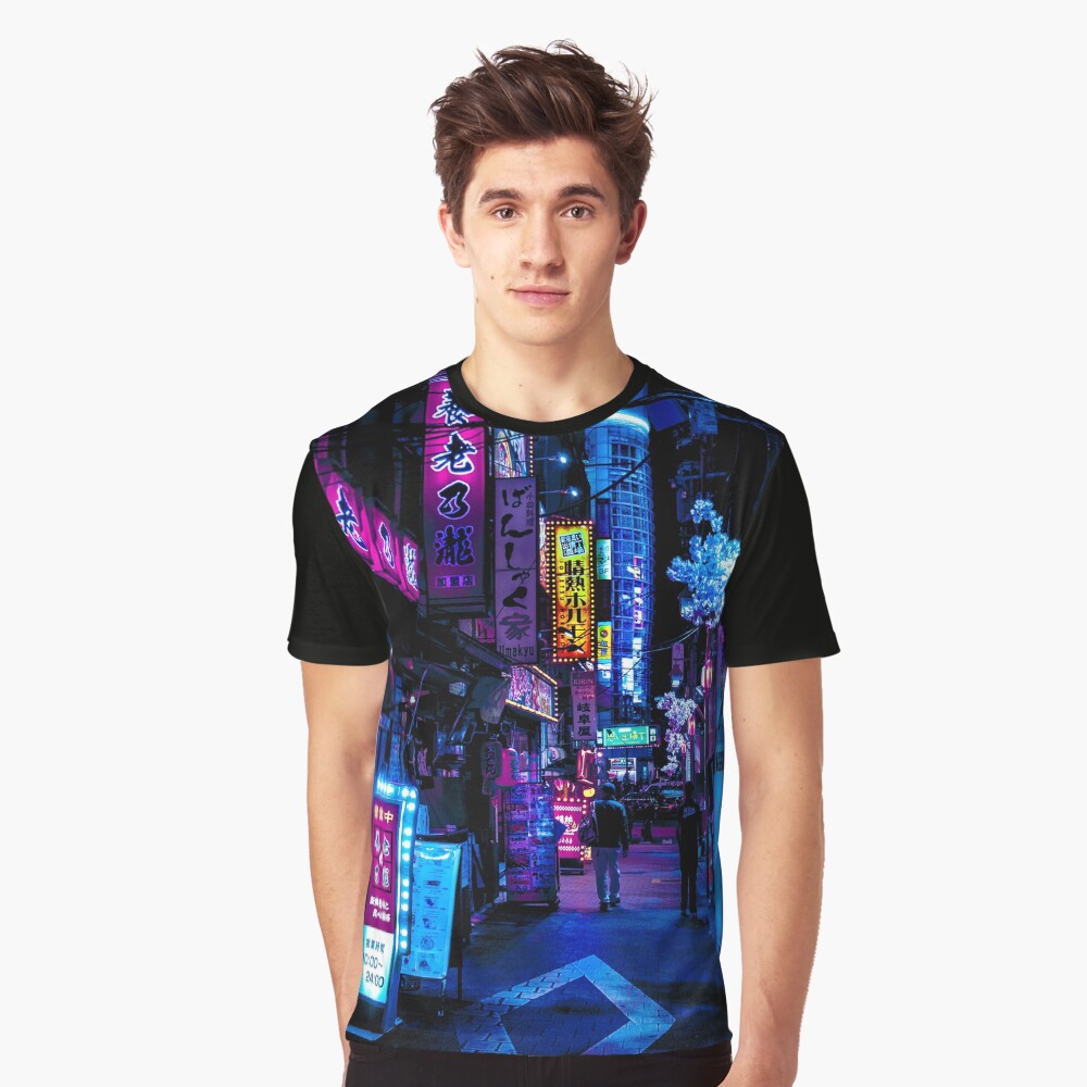 Blue Tokyo Alleys Graphic T-Shirt