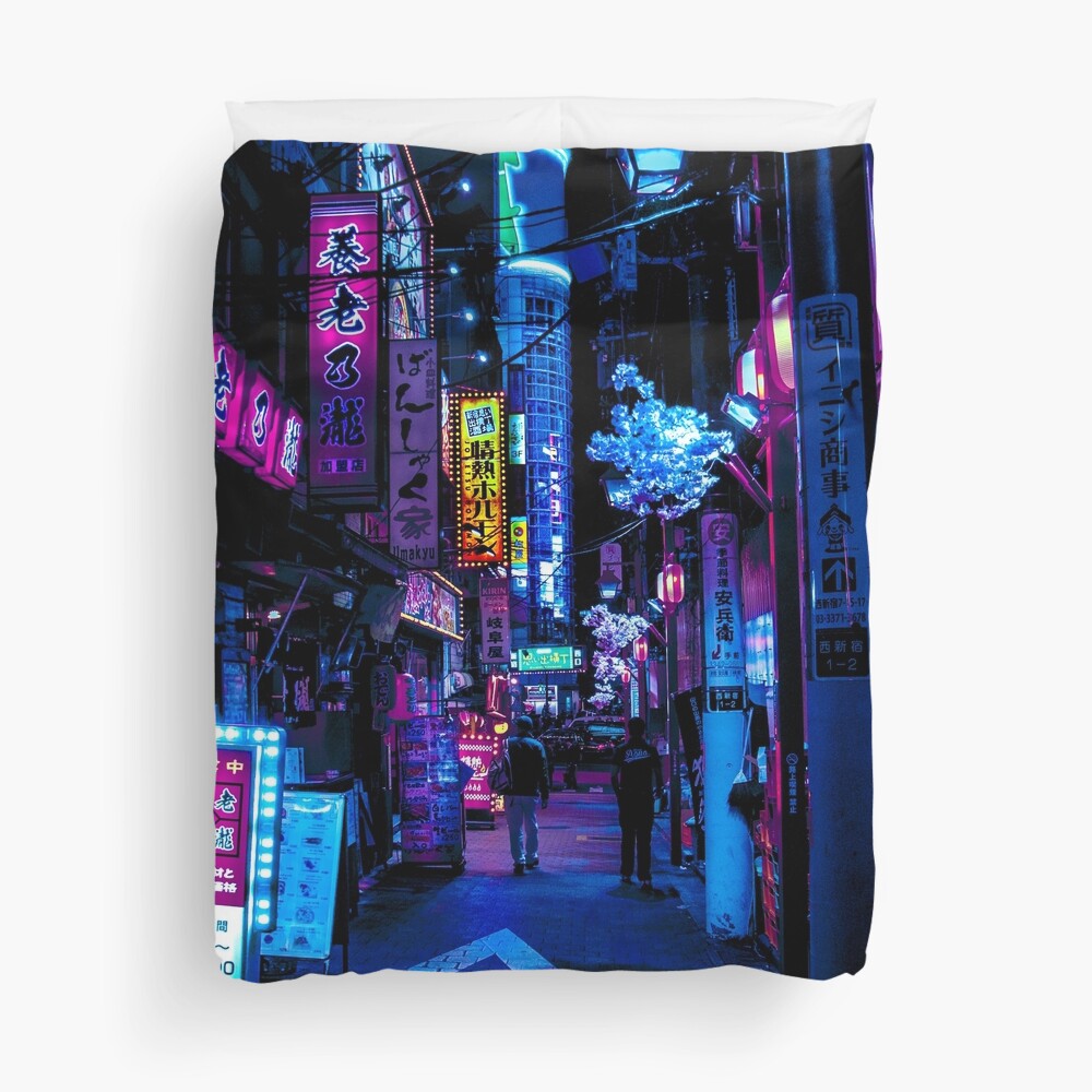 Blue Tokyo Alleys Duvet Cover