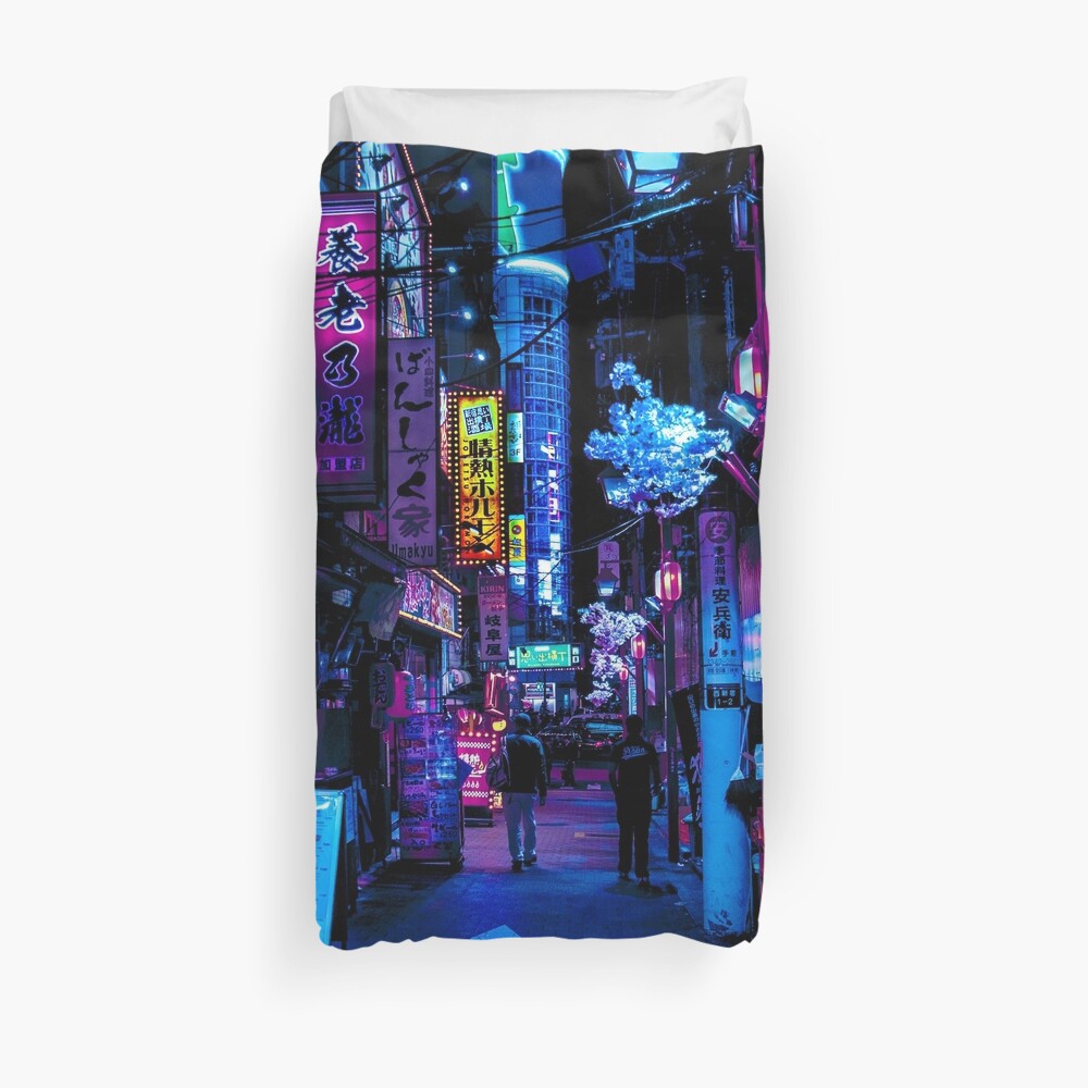 Blue Tokyo Alleys Duvet Cover