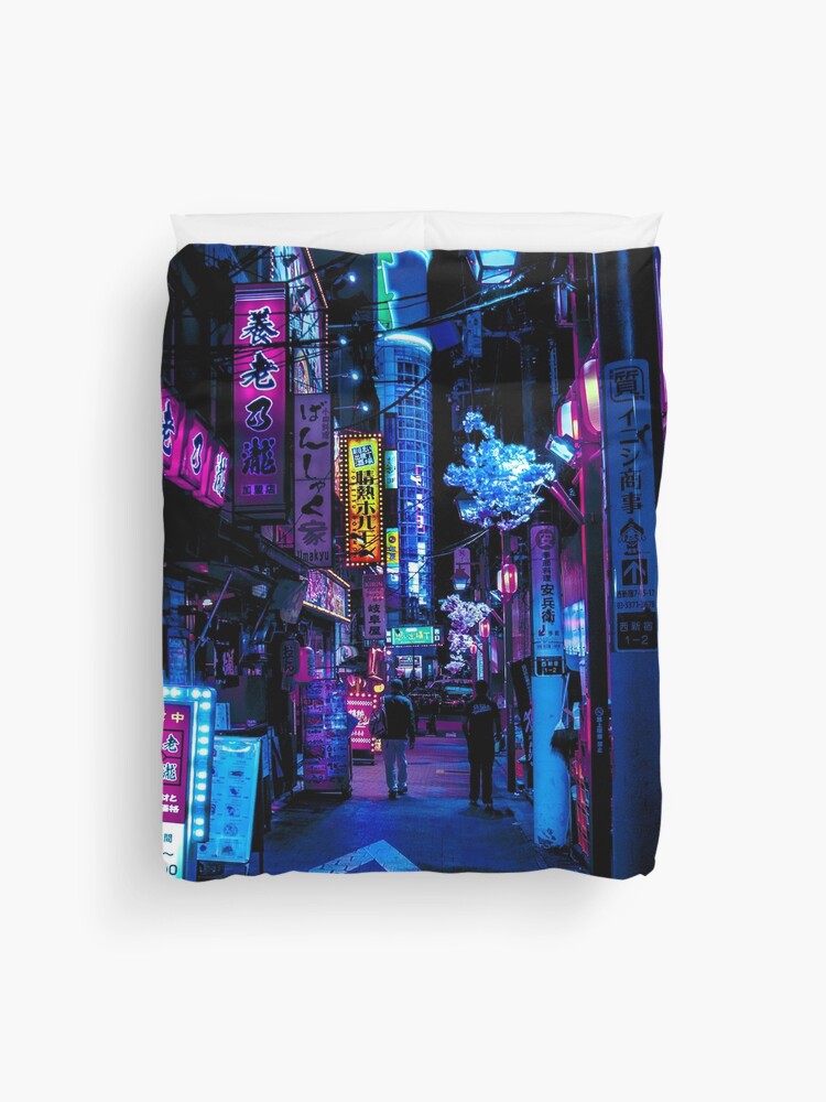 Thumbnail 1 of 2, Duvet Cover, Blue Tokyo Alleys designed and sold by HimanshiShah.