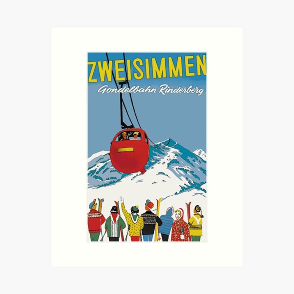 Item preview, Zweisimmen, Switzerland, Ski Vintage Travel Poster designed and sold by vintagevivian.
