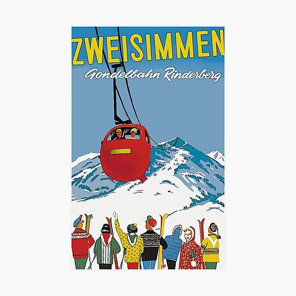 Item preview, Zweisimmen, Switzerland, Ski Vintage Travel Poster designed and sold by vintagevivian.