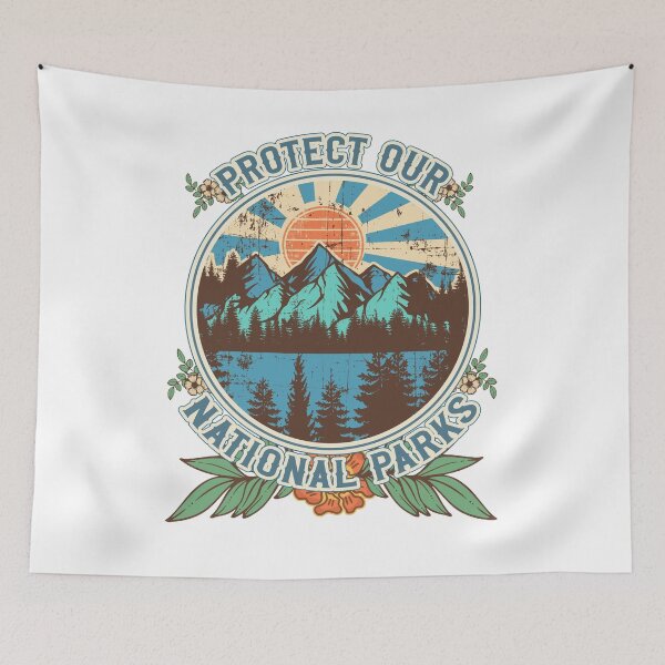 Item preview, Protect our national parks retro climate call to action groovy hippie 70s style designed and sold by HomeCoquette.