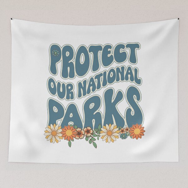 Item preview, Protect our national parks retro climate call to action groovy floral pattern 70s style designed and sold by HomeCoquette.