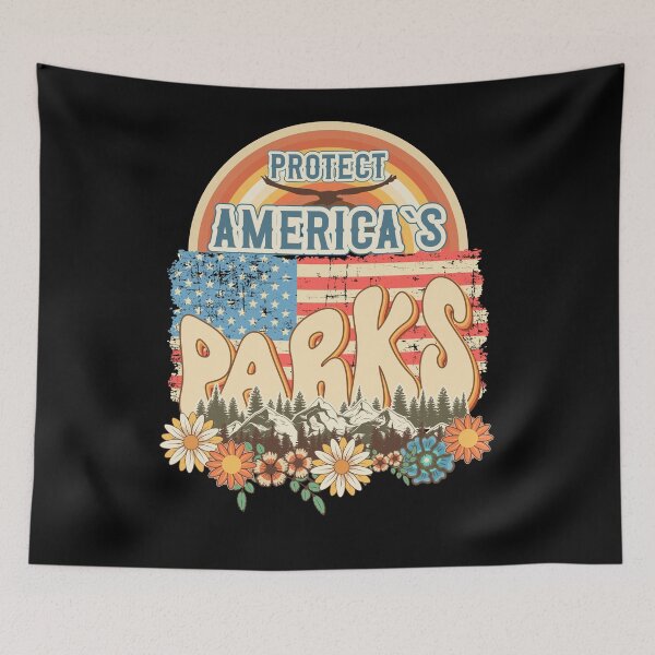 Item preview, Protect our national parks USA flag retro green enviromental groovy hippie biologist designed and sold by HomeCoquette.